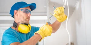 electrician working on electrical rewiring